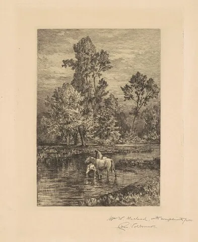 Charles Volkmar, Landscape with Horses Drinking