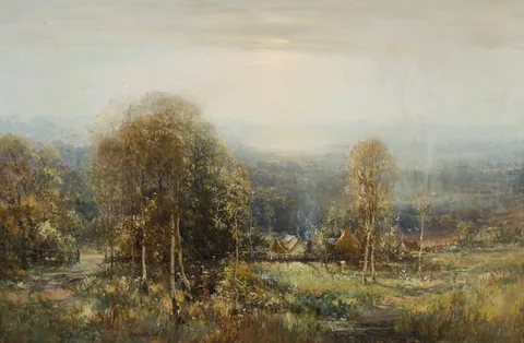 Thomas Bromley Blacklock, Landscape with Thatched Cottages