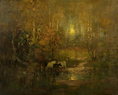 Thomas Bromley Blacklock, Sunset, Cottage and Pool