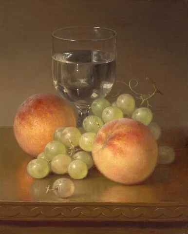 Robert Spear Dunning, Still Life, Wineglass, Two Peaches
