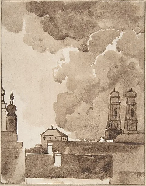 Franz Innocenz Kobell, View of Munich with Marienkirche on right