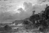 Heinrich Louis Theodor Gurlitt, View of Kullen in Sweden. Smugglers Hiding their Goods among the Rocks. Moonlight