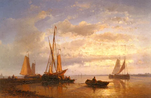 Abraham Hulk, Dutch Fishing Vessels In A Calm At Sunset