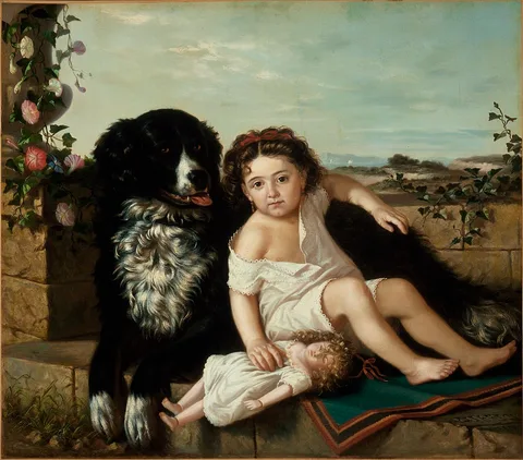 Ernest Etienne Narjot, Portrait of a Girl wth Dog