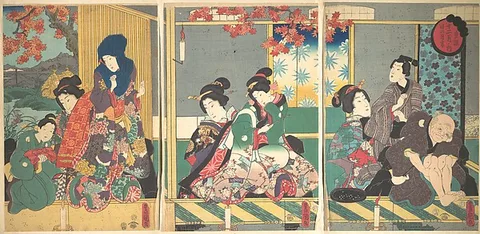 Utagawa Kunisada I, Banquet of the Next Full Moon at the Chrysanthemum Festival, from the series The Twelve Months (Chōyō nochi no tsuki no en, Jūni tsuki no uchi)