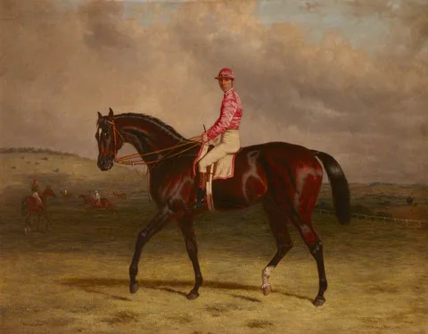 Harry Hall, 'Broomilaw' with Jockey up on Epsom Downs