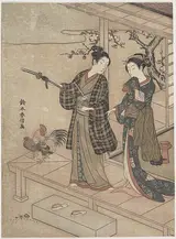 Suzuki Harunobu, Gentleman Taking Leave of His Lady on a Veranda