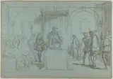 Wilhelm Marstrand, King Christian IV of Denmark Judging Christoffer Rosenkrantz; verso: Don Quixote and Others Attending Master Peter's Puppet Show