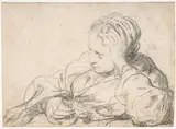 Govert Flinck, A Woman Asleep (recto);  Landscape Composition with Well-Sweep (verso)