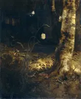 Otto Marseus van Schrieck, A forest floor with a snake, lizards, butterflies and other insects