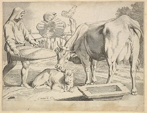 Claude Mellan, Country Scene with a Peasant, Cow and Calf