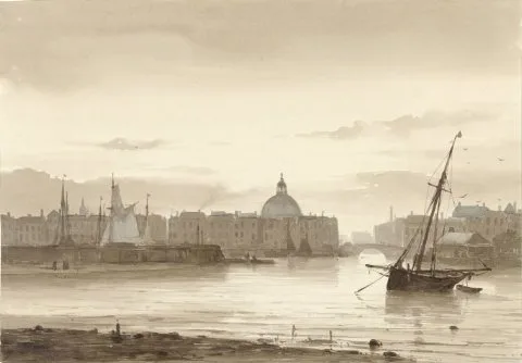 Théodore Gudin, De Buitenkant en de Ronde Lutherse Kerk te Amsterdam