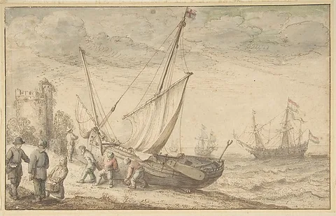 Adam Willaerts, Fisherfolk Hauling their Boat onto the Shore