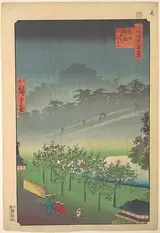 Utagawa Hiroshige II, Evening View of Kiribata in Rain at Akasaka