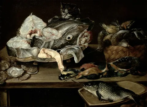 Alexander Adriaenssen, Still Life with Fish and Cat