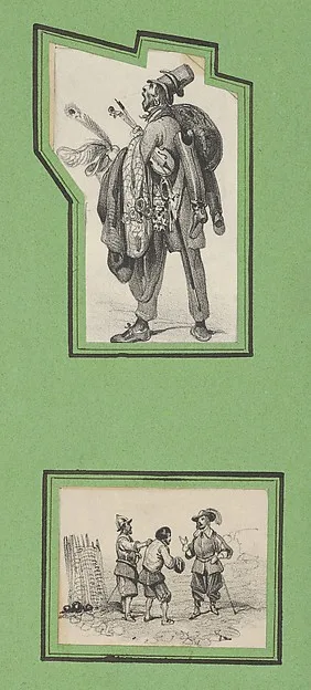 Victor Adam, Soldiers and a Peddlar (2 prints of varying size mounted onto a green sheet)