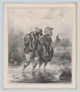 Hippolyte Bellangé, Man, Woman and Child Crossing a Stream
