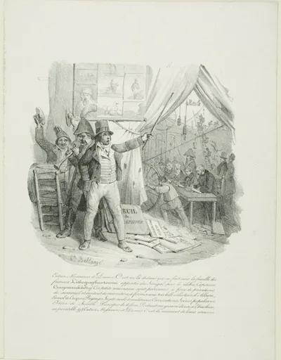 Hippolyte Bellangé, Come in, Ladies and Gentlemen, Inside you'll see the Famous Lithographantoccini Family...Frontispiece for "Album of 1824"