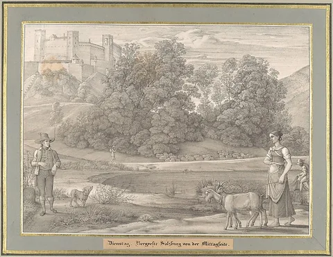 Ferdinand Olivier, Sieben Gegenden aus Salzburg und Berchtesgaden Geordnet nach den sieben Tagen der Woche, verbunden durch zwey allegorische Blätter (Seven Places in Salzburg and Berchtesgaden, Arranged According to the Seven Days of the Week)