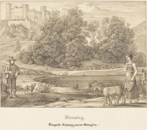 Ferdinand Olivier, Dienstag - Bergveste Salzburg vor der Mittagseit (Tuesday - The Castle of Salzburg from the Noontime Side)