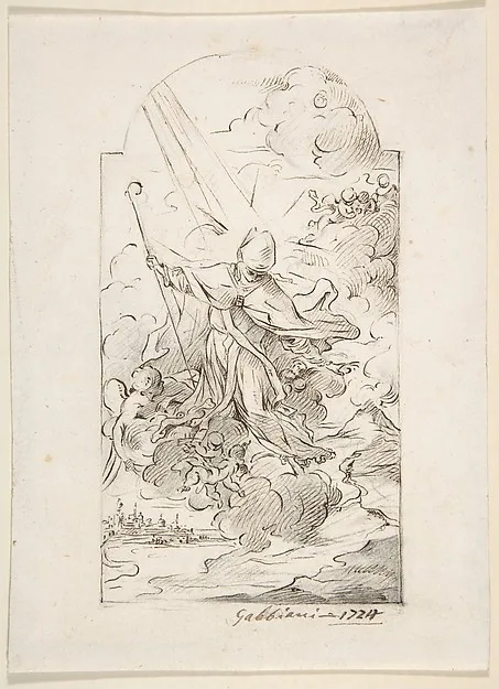 Anton Domenico Gabbiani, Saint Januarius Saving Naples from an Eruption of Mt. Vesuvius. Verso: Small sketch of similar scene