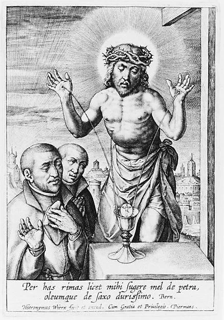 Hieronymus Wierix, Christ as a Fountain, with Two Jesuits
