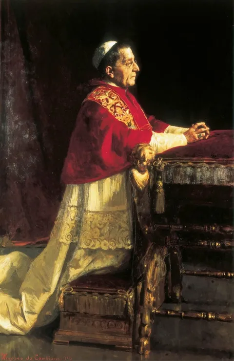 Giacomo Grosso, Portrait of Benedict XV praying at the faldstool
