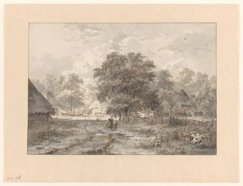 Jacob Abels, Landschap met boerderijen tussen bomen