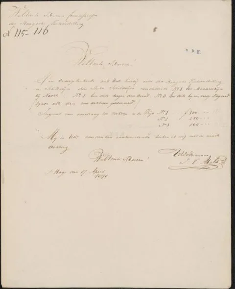 Jacob Abels, Brief aan de Commissie van de Tentoonstelling van Levende Meesters in Den Haag