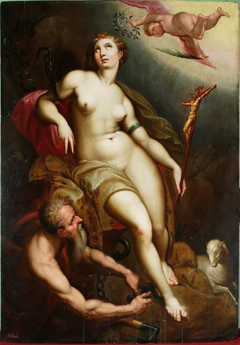 Jacob de Backer, Allegory of Christian patience with Chronos releasing her from the shackles