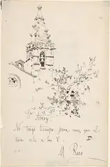 Martín Rico, Church Tower with Inscription in Spanish to Avery. Verso: 3/4 View Portrait of Man