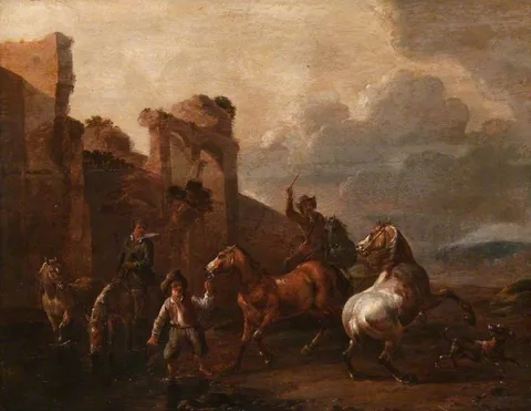 Simon Johannes van Douw, Italianate Landscape with Horses