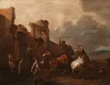 Simon Johannes van Douw, Italianate Landscape with Horses