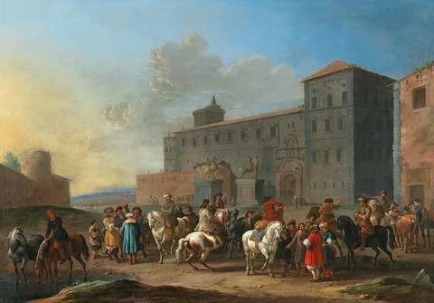 Simon Johannes van Douw, Horse market at the Piazza del Quirinale, Rome