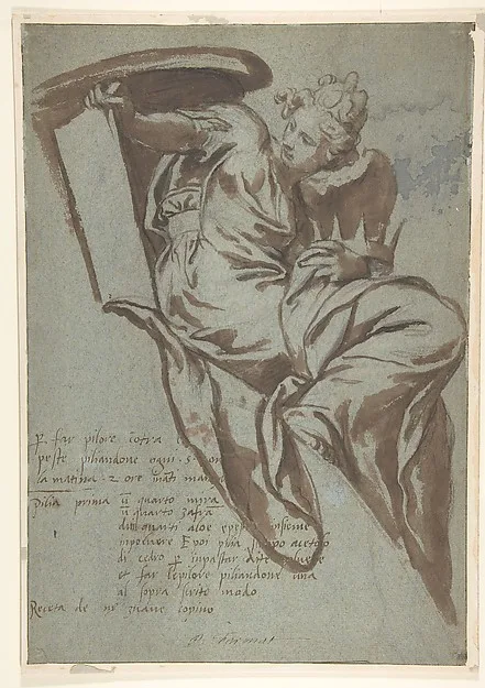 Paolo Farinati, Project for the Decoration of a Spandrel: Winged Female Figure Holding a Tablet and a Crown