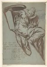 Paolo Farinati, Project for the Decoration of a Spandrel: Winged Female Figure Holding a Tablet and a Crown