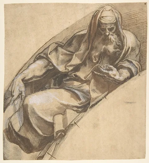 Paolo Farinati, Seated, Bearded Man Holding a Banderole