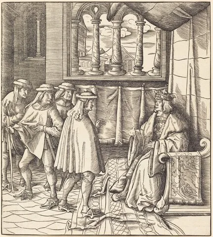 Leonhard Beck, A King on a Throne, before him Four Men