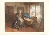Albert Neuhuys, Interieur met een vrouw bij een wieg en een jongetje op de grond