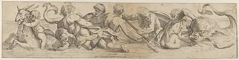 Giulio Carpioni, Plate 6: marine gods and other cavorting figures