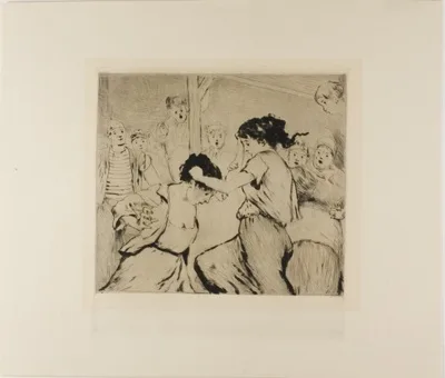 Gaston La Touche, Plate from l'Assommoir (two women fighting, with onlookers)