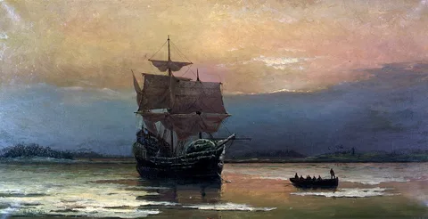 William Halsall, The Mayflower on Her Arrival in Plymouth Harbor
