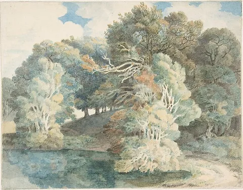 Francis Towne, Trees by the lake, Peamore Park, near Exeter, Devon