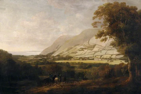 Francis Towne, Sir Thomas Dyke Acland, 9th Baronet of Columbjohn (1752-1794) with Staghounds on the Holnicote Estate from the South West