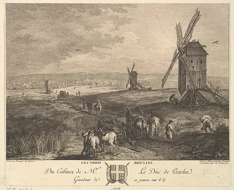Balthasar Anton Dunker, The Three Windmills (Les Trois Moulins) after a painting in the collection of the Duc de Praslin