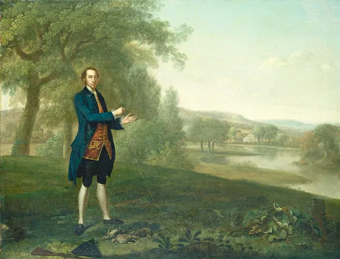 Arthur Devis, Portrait of a Gentleman Netting Partridges