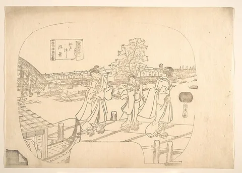 Utagawa Sadahide, Proof Line-Block Print for Fan