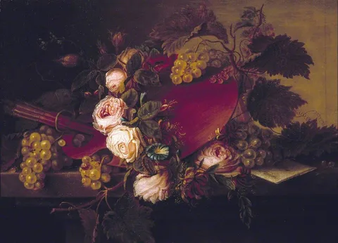 Robert Edge Pine, Still Life with Palette and Brushes, Fruit and Flowers