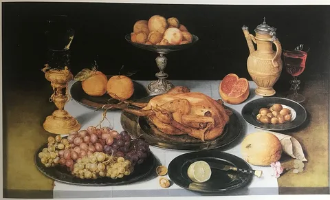 Peter Binoit, Laid table with goblet holder and roast chicken