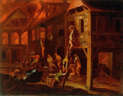 Gillis van Valckenborch, Fire in a Village